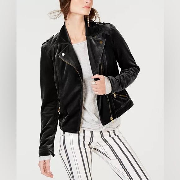 Inc International Concepts black velvet moto jacket - size Large (L) - Picture 1 of 2